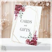 Kaarten en cadeaus | Bourgogne Floral Wedding Reclamebord Met Voetstuk