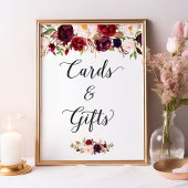 Kaarten en cadeaus | Burgundy Floral Wedding Sign Poster