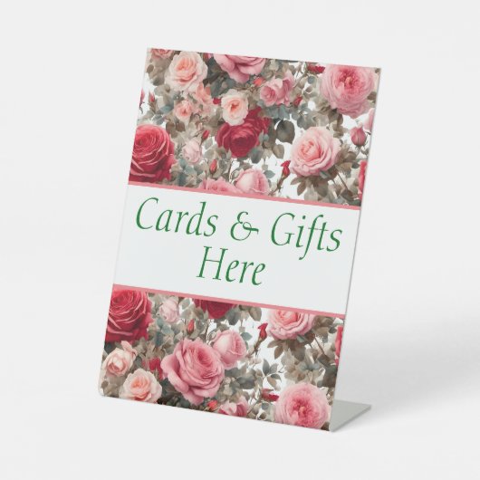 Kaarten en cadeaus hier bord voor bruiloftscadeaut reclamebord met voetstuk (Voorkant)