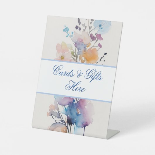 Kaarten en cadeaus hier bord voor bruiloftscadeaut reclamebord met voetstuk (Voorkant)