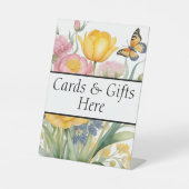 Kaarten en cadeaus hier huwelijkscadeautafel bord reclamebord met voetstuk (Voorkant)