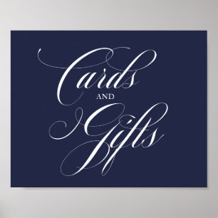 Kaarten en cadeaus Huwelijksbord Navyblauw kalligr Poster