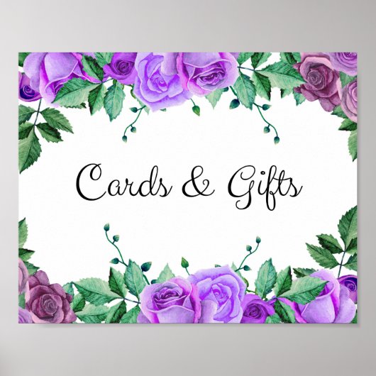 Kaarten en cadeaus. Paarse rozen. Bloem bruiloftsb Poster (Voorkant)