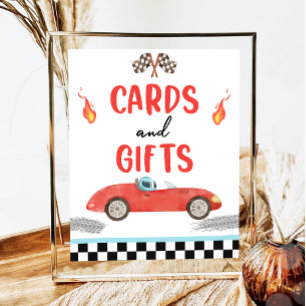 Kaarten en Cadeaus Rode Race Auto Twee Snelle Verj Poster