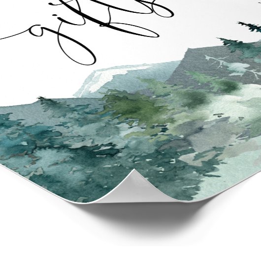 Kaarten en cadeaus roestrijke bergen tekenen bosbo poster (Hoek)