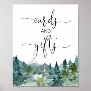 Kaarten en cadeaus roestrijke bergen tekenen bosbo poster