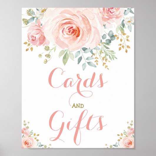 Kaarten en Cadeaus Roze Bloemengroen Goud Poster (Voorkant)