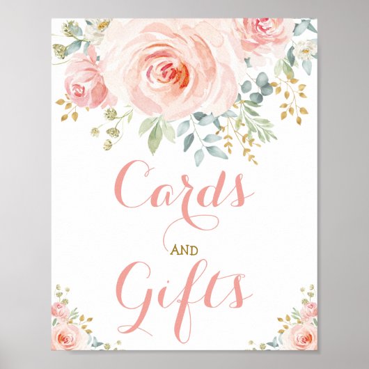 Kaarten en Cadeaus Roze Roze Bloemengroen Goud Poster (Voorkant)