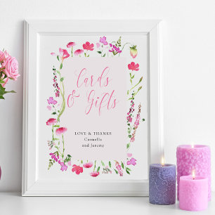 Kaarten en Cadeaus Roze Wilde Bloem Bruiloft Borre Poster