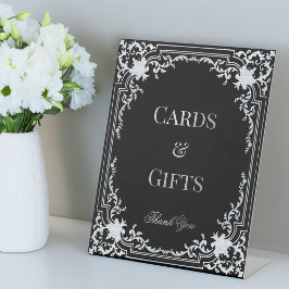 Kaarten en cadeaus Vintage Zwart Nep Zilver Elegan Reclamebord Met Voetstuk