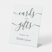 Kaarten en cadeaus voor zwart-wittekenscript reclamebord met voetstuk (Voorkant)