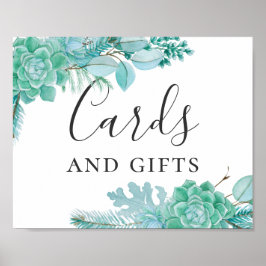 Kaarten en cadeaus. Waterverf mint succulente trou Poster