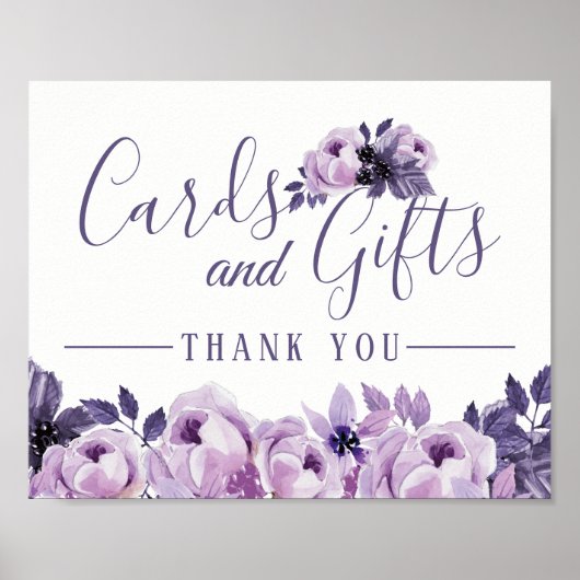 Kaarten en cadeaus | Waterverf Paarse Floral Weddi Poster (Voorkant)