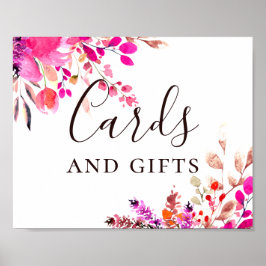 Kaarten en cadeaus. Waterverf roze bloemige huweli Poster
