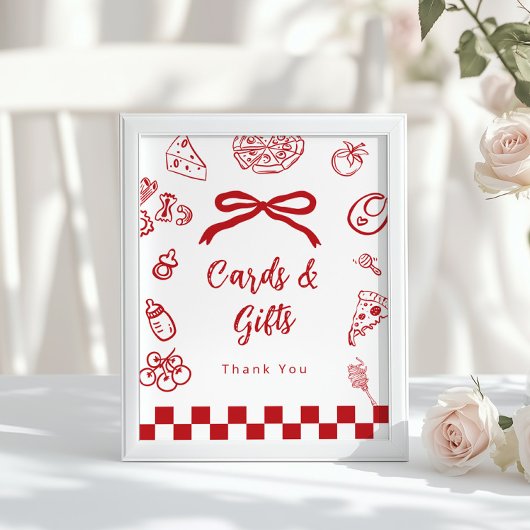 Kaarten en cadeaus Whimsical Bow Pizza Baby Shower Poster