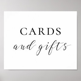 Kaarten en cadeaus. Zwart-wit huwelijksbord Poster
