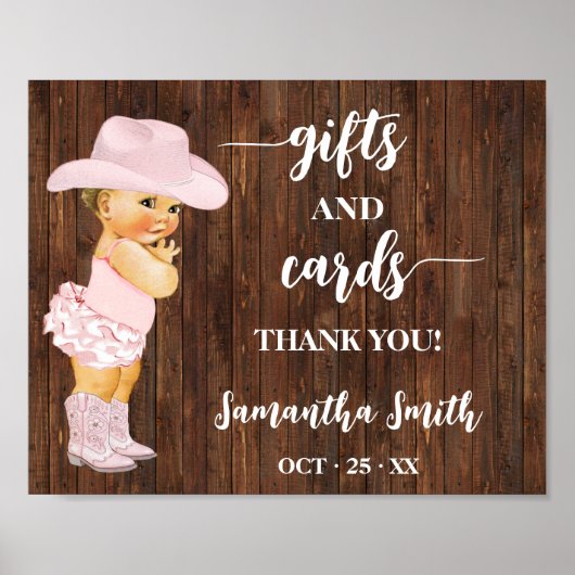 Kaarten en cadeautjes Kleine roze Cowgirl Baby sho Poster (Voorkant)