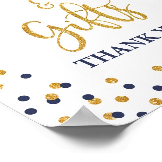 Kaarten en cadeautjes marineschema en goudglitter  poster (Hoek)