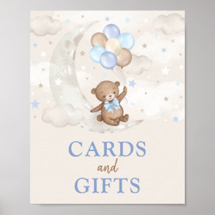 Kaarten en cadeautjes Moon Teddy Bear Blue Brown-b Poster