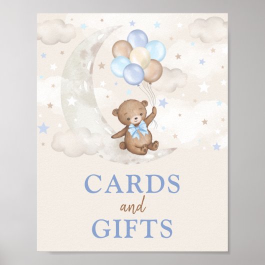Kaarten en cadeautjes Moon Teddy Bear Blue Brown-b Poster (Voorkant)