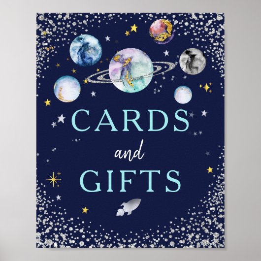 Kaarten en cadeautjes ruimtescheiding Birthday par Poster (Voorkant)