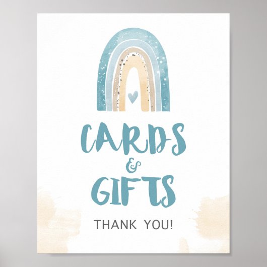 Kaarten en cadeautjes Shower Sign Blue Boho Rainbo Poster (Voorkant)