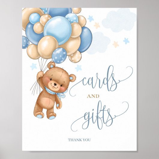 Kaarten en cadeautjes Teddy Bear-ballonnen Baby sh Poster (Voorkant)