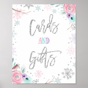 Kaarten en cadeautjes Winter Onederland Girl Birth Poster