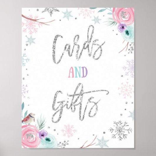 Kaarten en cadeautjes Winter Onederland Girl Birth Poster (Voorkant)