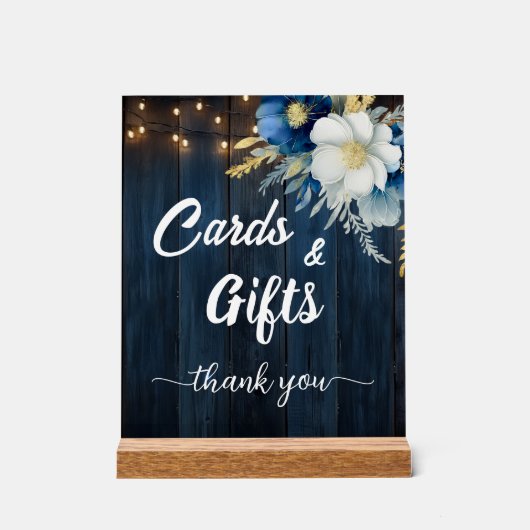 Kaarten en geschenken Blauw Hout String Lights Blo Acryl Bord (Voorkant)