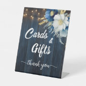 Kaarten en geschenken Blauw Hout String Lights Blo Reclamebord Met Voetstuk (Voorkant)