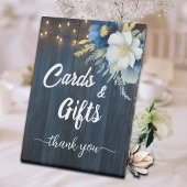 Kaarten en geschenken Blauw Hout String Lights Blo Reclamebord Met Voetstuk