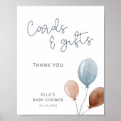 Kaarten en geschenken blauw tan ballonnen teken poster (Voorkant)