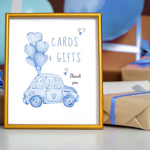 Kaarten en geschenken Blauwe Ballonnen en Auto Ver Poster