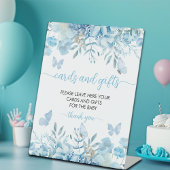 Kaarten en geschenken Blue Floral Baby shower Reclamebord Met Voetstuk