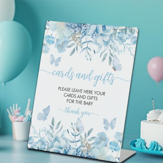Kaarten en geschenken Blue Floral Baby shower Reclamebord Met Voetstuk