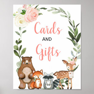 Kaarten en geschenken bos groen roze baby shower poster
