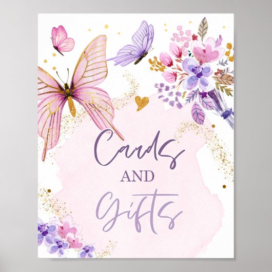 Kaarten en geschenken Floral Butterfly Garden Pink Poster (Voorkant)