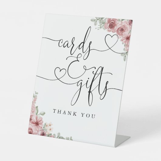 Kaarten en geschenken Hart Script Rozen Floral Reclamebord Met Voetstuk (Voorkant)