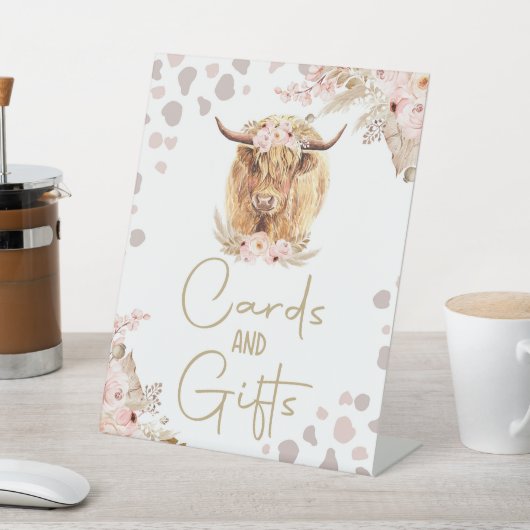Kaarten en geschenken Highlander Koe Boho Boerderi Reclamebord Met Voetstuk (Insitu)