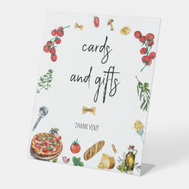 Kaarten en geschenken italiaanse stijl teken reclamebord met voetstuk