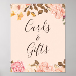 Kaarten en geschenken Koraal Elegant  Bloemenbord Poster