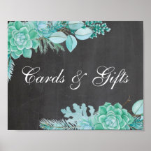 Kaarten en geschenken. Mint succulent. Chalkboardb