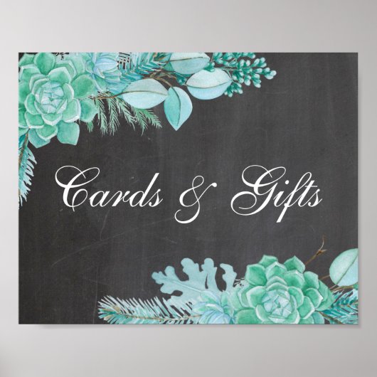 Kaarten en geschenken. Mint succulent. Chalkboardb Poster (Voorkant)