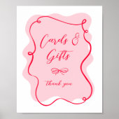 Kaarten en geschenken Retro roze en rood golvend Poster (Voorkant)