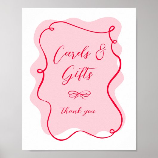 Kaarten en geschenken Retro roze en rood golvend Poster (Voorkant)