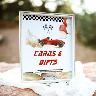 Kaarten en geschenken rode raceauto Verjaardagsfee Poster