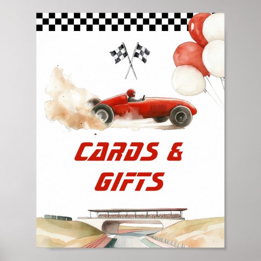 Kaarten en geschenken rode raceauto Verjaardagsfee Poster (Voorkant)