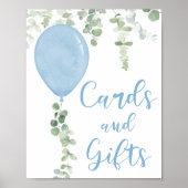 Kaarten en geschenken tekenen blauw ballonvaardend poster (Voorkant)