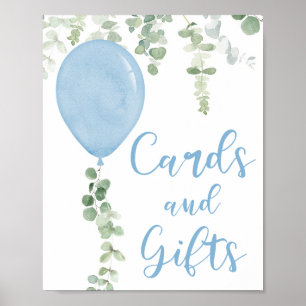 Kaarten en geschenken tekenen blauw ballonvaardend poster